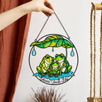 Personalized Frog Family Under Leaf Umbrella Holographic Acrylic Suncatcher