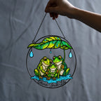Personalized Frog Family Under Leaf Umbrella Holographic Acrylic Suncatcher