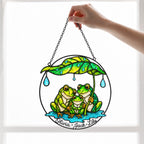 Personalized Frog Family Under Leaf Umbrella Holographic Acrylic Suncatcher