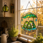 Personalized Frog Family Under Leaf Umbrella Holographic Acrylic Suncatcher