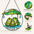 Personalized Frog Family Under Leaf Umbrella Holographic Acrylic Suncatcher