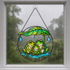 Personalized Frog Family Under Leaf Umbrella Holographic Acrylic Suncatcher