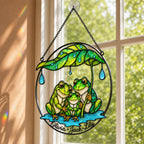 Personalized Frog Family Under Leaf Umbrella Holographic Acrylic Suncatcher