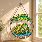 Personalized Frog Family Under Leaf Umbrella Holographic Acrylic Suncatcher