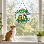 Personalized Frog Family Under Leaf Umbrella Holographic Acrylic Suncatcher