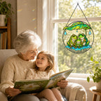 Personalized Frog Family Under Leaf Umbrella Holographic Acrylic Suncatcher