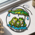Personalized Frog Family Under Leaf Umbrella Holographic Acrylic Suncatcher