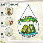 Personalized Frog Family Under Leaf Umbrella Holographic Acrylic Suncatcher