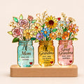 Personalized Three Generations Flower Jars Wavy Acrylic Night Light