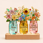 Personalized Three Generations Flower Jars Wavy Acrylic Night Light