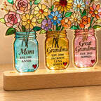 Personalized Three Generations Flower Jars Wavy Acrylic Night Light