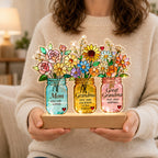 Personalized Three Generations Flower Jars Wavy Acrylic Night Light