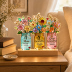 Personalized Three Generations Flower Jars Wavy Acrylic Night Light