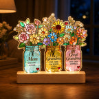 Personalized Three Generations Flower Jars Wavy Acrylic Night Light
