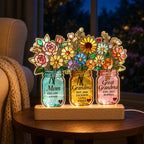 Personalized Three Generations Flower Jars Wavy Acrylic Night Light