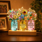 Personalized Three Generations Flower Jars Wavy Acrylic Night Light