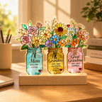 Personalized Three Generations Flower Jars Wavy Acrylic Night Light