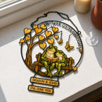 Personalized Golden Anniversary Frog Couple on Bench Holographic Acrylic Suncatcher