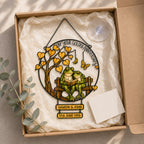 Personalized Golden Anniversary Frog Couple on Bench Holographic Acrylic Suncatcher