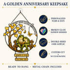 Personalized Golden Anniversary Frog Couple on Bench Holographic Acrylic Suncatcher