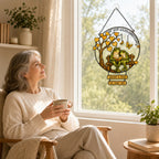 Personalized Golden Anniversary Frog Couple on Bench Holographic Acrylic Suncatcher