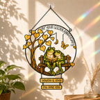 Personalized Golden Anniversary Frog Couple on Bench Holographic Acrylic Suncatcher