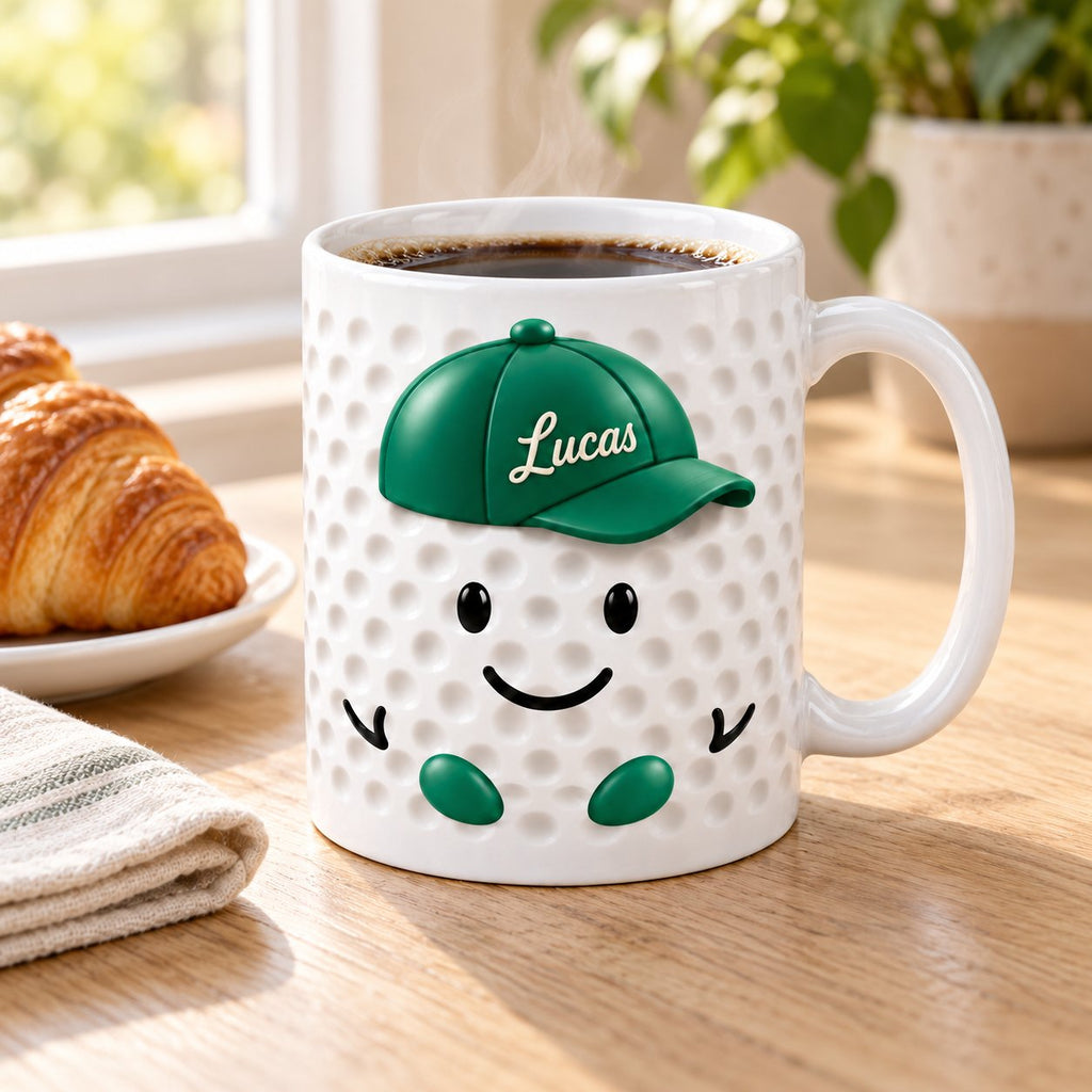 Personalized Golf Ball Buddy Mug — Name on the Cap, Six Team Colors, 11 or 15 oz