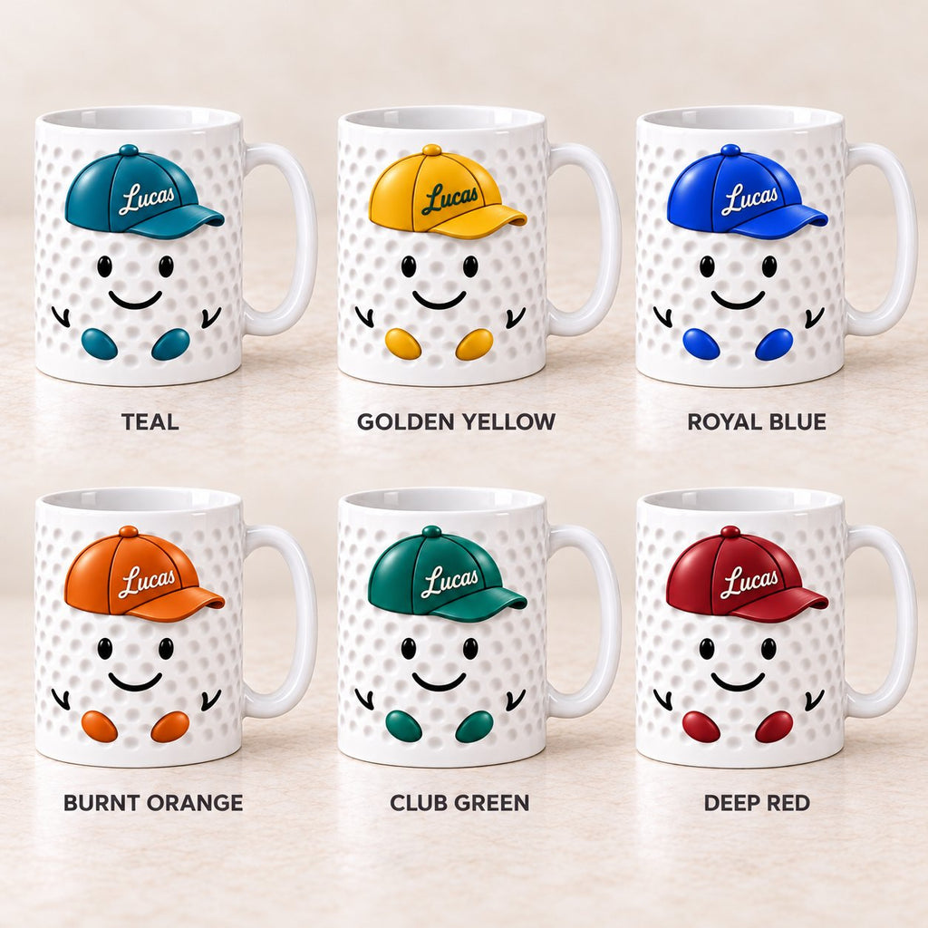 Personalized Golf Ball Buddy Mug — Name on the Cap, Six Team Colors, 11 or 15 oz