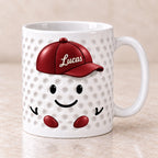 Personalized Golf Ball Buddy Mug — Name on the Cap, Six Team Colors, 11 or 15 oz