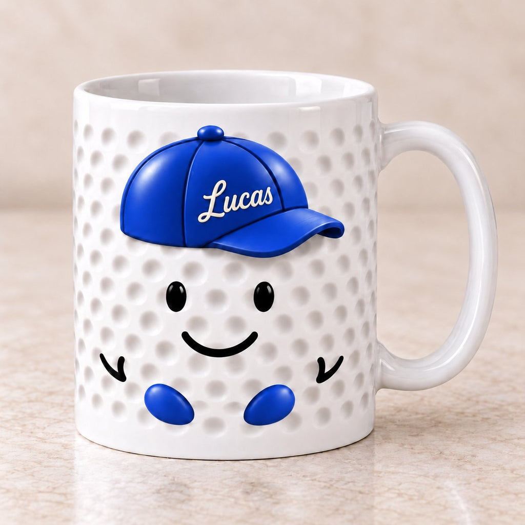 Personalized Golf Ball Buddy Mug — Name on the Cap, Six Team Colors, 11 or 15 oz
