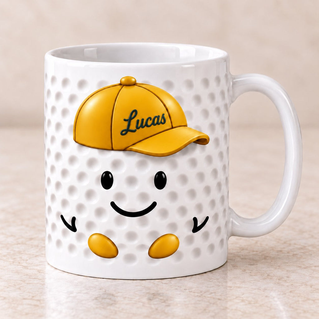 Personalized Golf Ball Buddy Mug — Name on the Cap, Six Team Colors, 11 or 15 oz