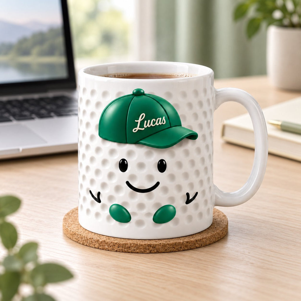 Personalized Golf Ball Buddy Mug — Name on the Cap, Six Team Colors, 11 or 15 oz