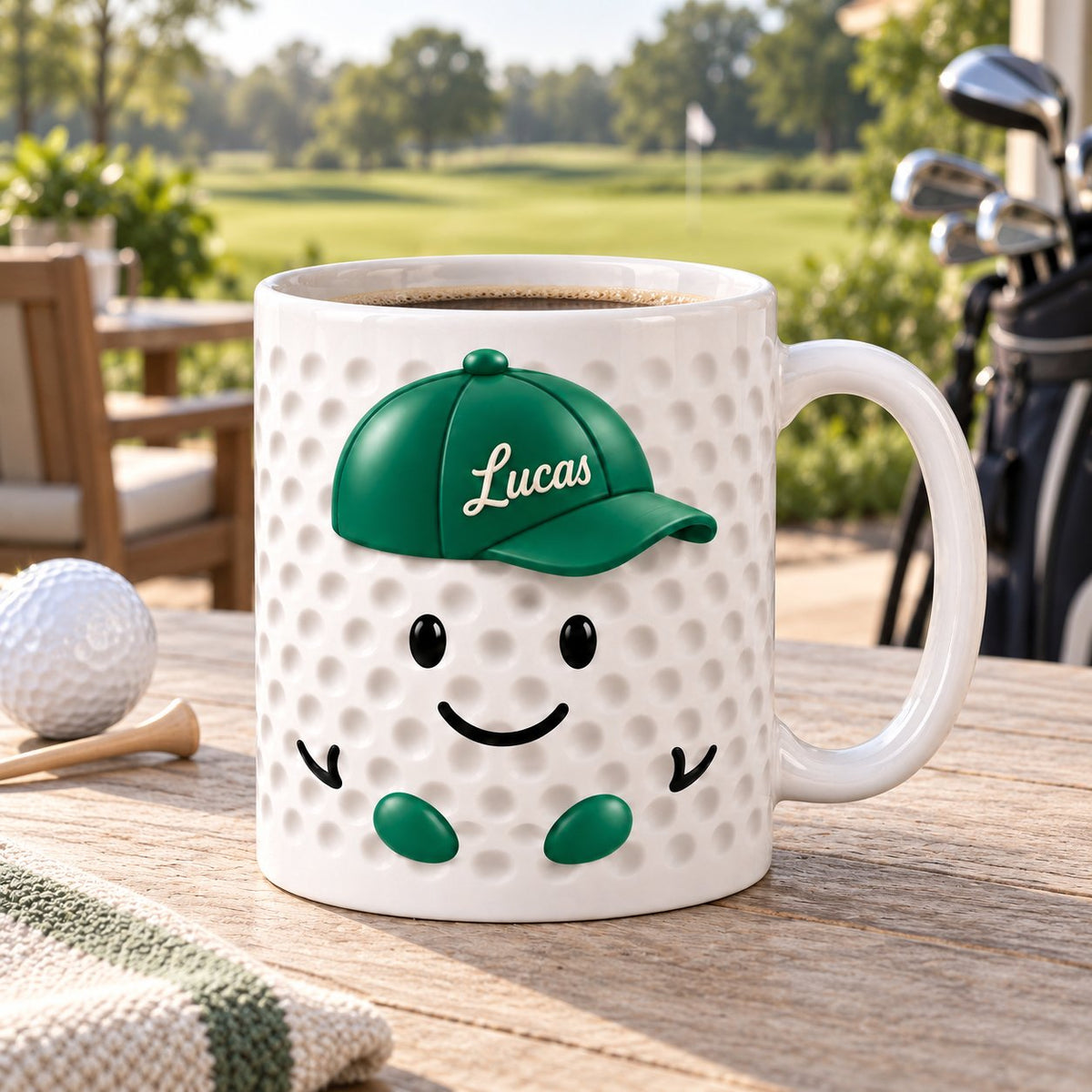 Personalized Golf Ball Buddy Mug — Name on the Cap, Six Team Colors, 11 or 15 oz