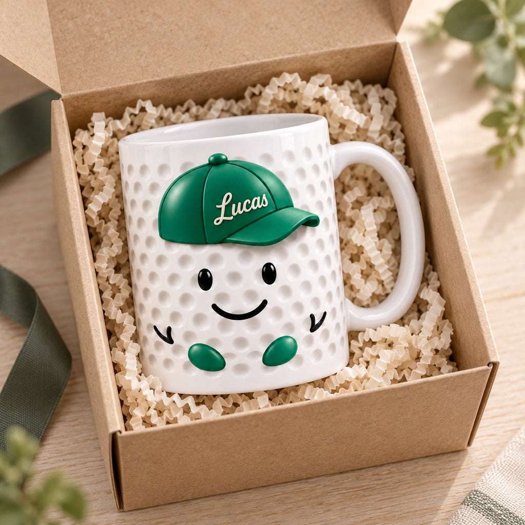 Personalized Golf Ball Buddy Mug — Name on the Cap, Six Team Colors, 11 or 15 oz