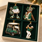 Personalized Golf Christmas Ornament Set of 4 — Golf Ball Buddy, Golf Bag, Golf Cart & Golfer, Ceramic, Six Team Colors