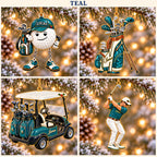 Personalized Golf Christmas Ornament Set of 4 — Golf Ball Buddy, Golf Bag, Golf Cart & Golfer, Ceramic, Six Team Colors