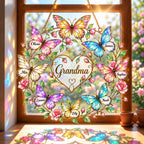 Personalized Family Names Butterfly Rose Heart Holographic Acrylic Suncatcher with Gem Charms