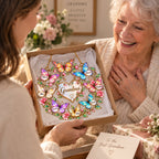 Personalized Family Names Butterfly Rose Heart Holographic Acrylic Suncatcher with Gem Charms