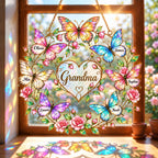 Personalized Family Names Butterfly Rose Heart Holographic Acrylic Suncatcher with Gem Charms