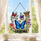 Personalized Grandma Butterfly Wreath Holographic Acrylic Suncatcher