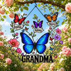 Personalized Grandma Butterfly Wreath Holographic Acrylic Suncatcher