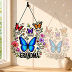 Personalized Grandma Butterfly Wreath Holographic Acrylic Suncatcher
