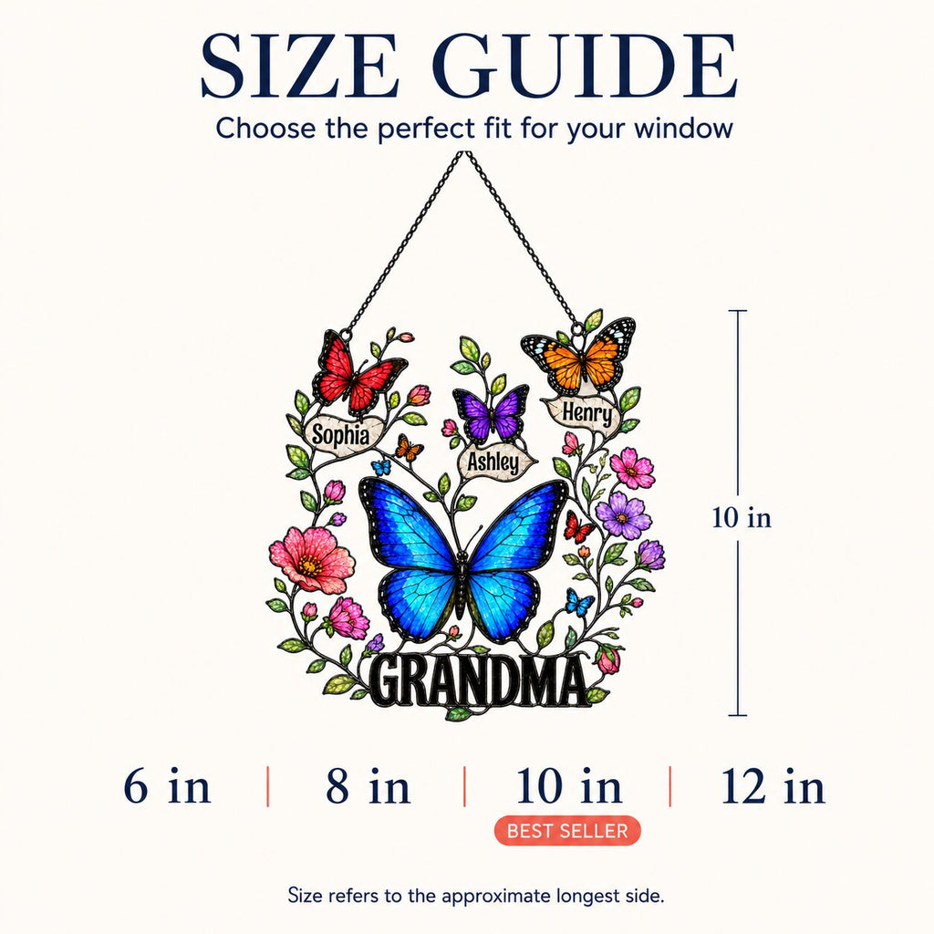 Personalized Grandma Butterfly Wreath Holographic Acrylic Suncatcher