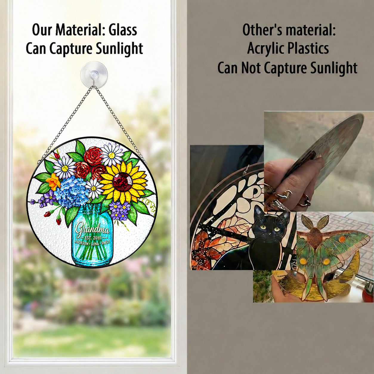 Personalized grandma bouquet suncatcher lifestyle view