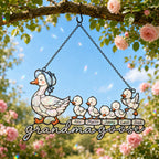 Personalized Grandma Goose & Goslings Holographic Acrylic Suncatcher
