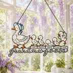 Personalized Grandma Goose & Goslings Holographic Acrylic Suncatcher