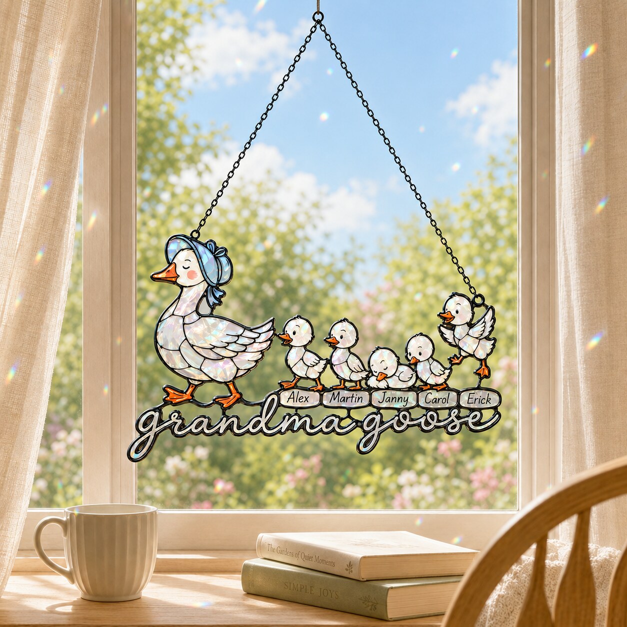 Personalized Grandma Goose & Goslings Holographic Acrylic Suncatcher