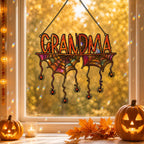 Personalized Grandma Halloween Spider Web Holographic Acrylic Suncatcher
