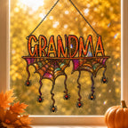 Personalized Grandma Halloween Spider Web Holographic Acrylic Suncatcher