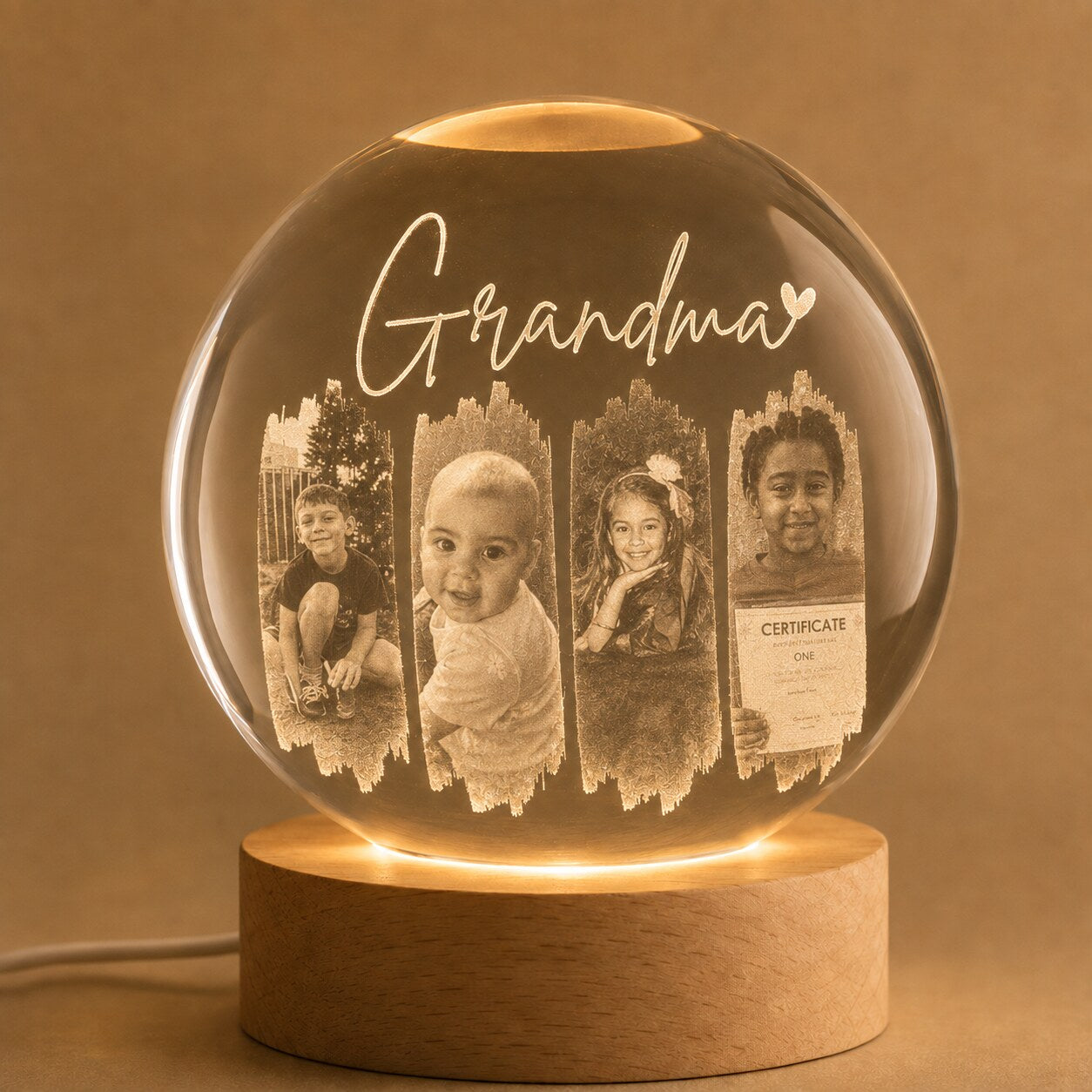 Personalized Grandma Photo Collage Crystal Ball Night Light